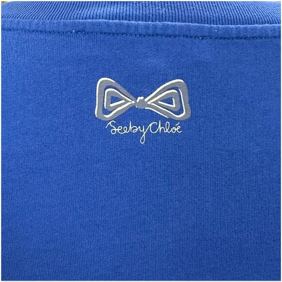 See by Chloe Sweatshirt Dress Pockets Bottom Pleat Womens Size 2 Blue Bow - Picture 3 of 8